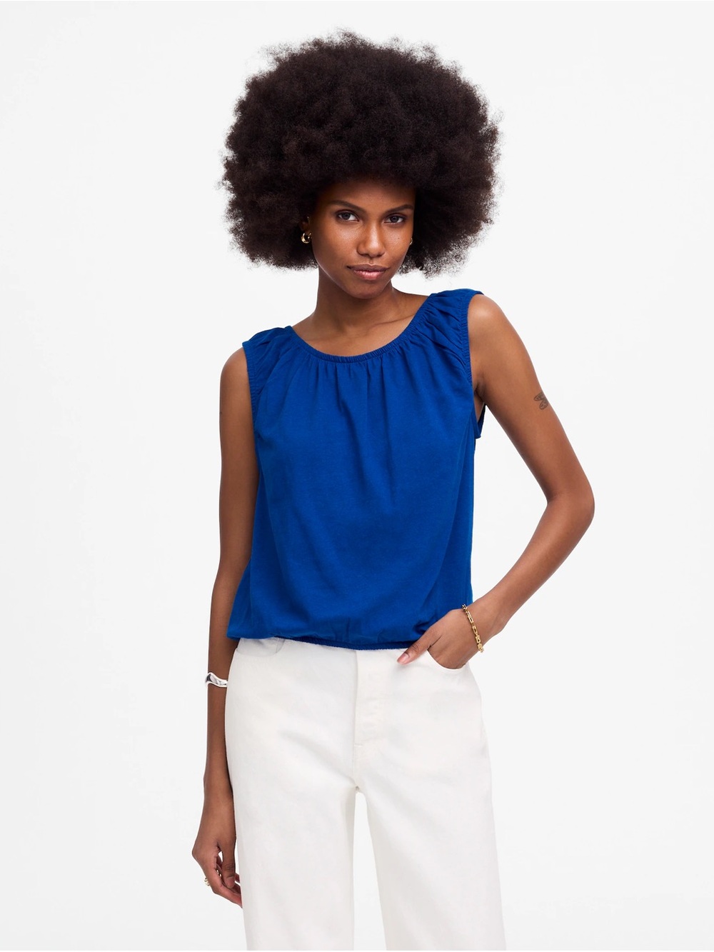 Madewell Sleeveless Bubble Tee Scoop Neck Camisole in Sapphire Blue, XXL, EUC